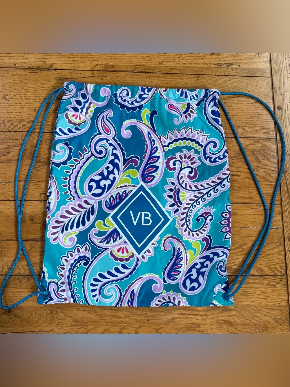 Vera Bradley Drawstring Backsack in Teal Paisley